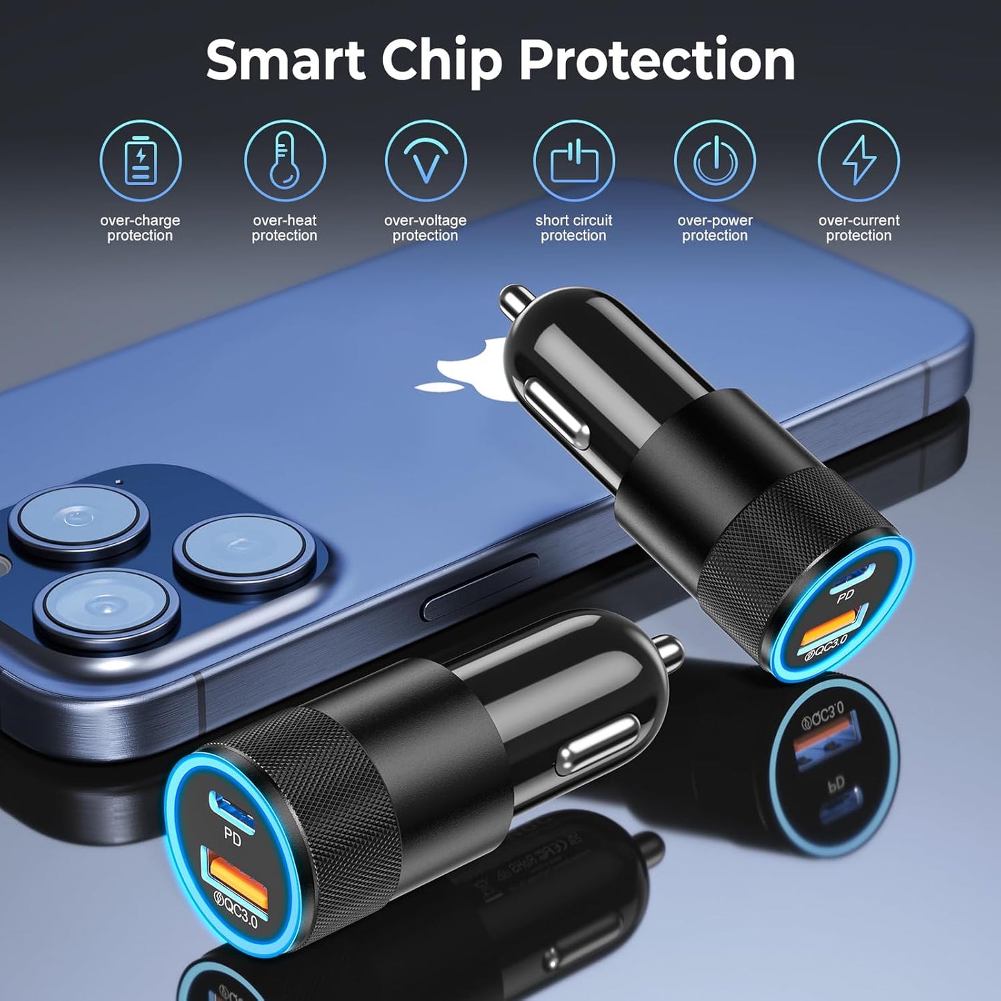 USB C Car Charger,Ancekoy 38W Dual Port Car Charger USB C Fast Charge,1-Pack Cigarette Lighter Adapter Plug USB Phone Car Charger