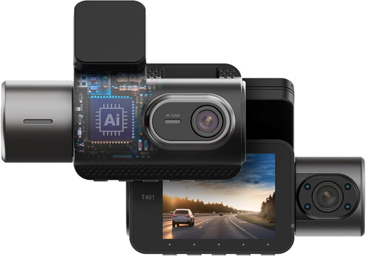 4K Dual View Dash Cam with AI Driver Assistance and in-Car Surveillance Camera, AI-Powered Lane, Car, Pedestrian Recognition