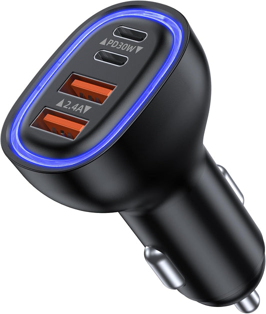 USB C Car Charger, 78W Super Fast Charging PD QC3.0 Dual USB-C & USB-A Car Charger Accessories, Cigarette Lighter Charger