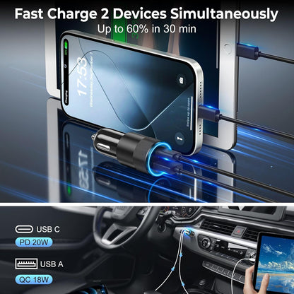 USB C Car Charger,Ancekoy 38W Dual Port Car Charger USB C Fast Charge,1-Pack Cigarette Lighter Adapter Plug USB Phone Car Charger