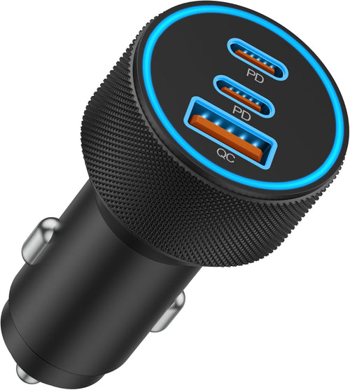 USB C Car Charger, 3-Port 67W Super Fast Charging Dual USB-C & USB-A Car Charger Accessories Cigarette Lighter Adapter