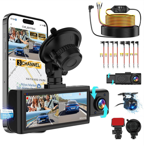 Dash Cam Front Rear and Inside with Upgraded Dash Cam Hardwire Kit
