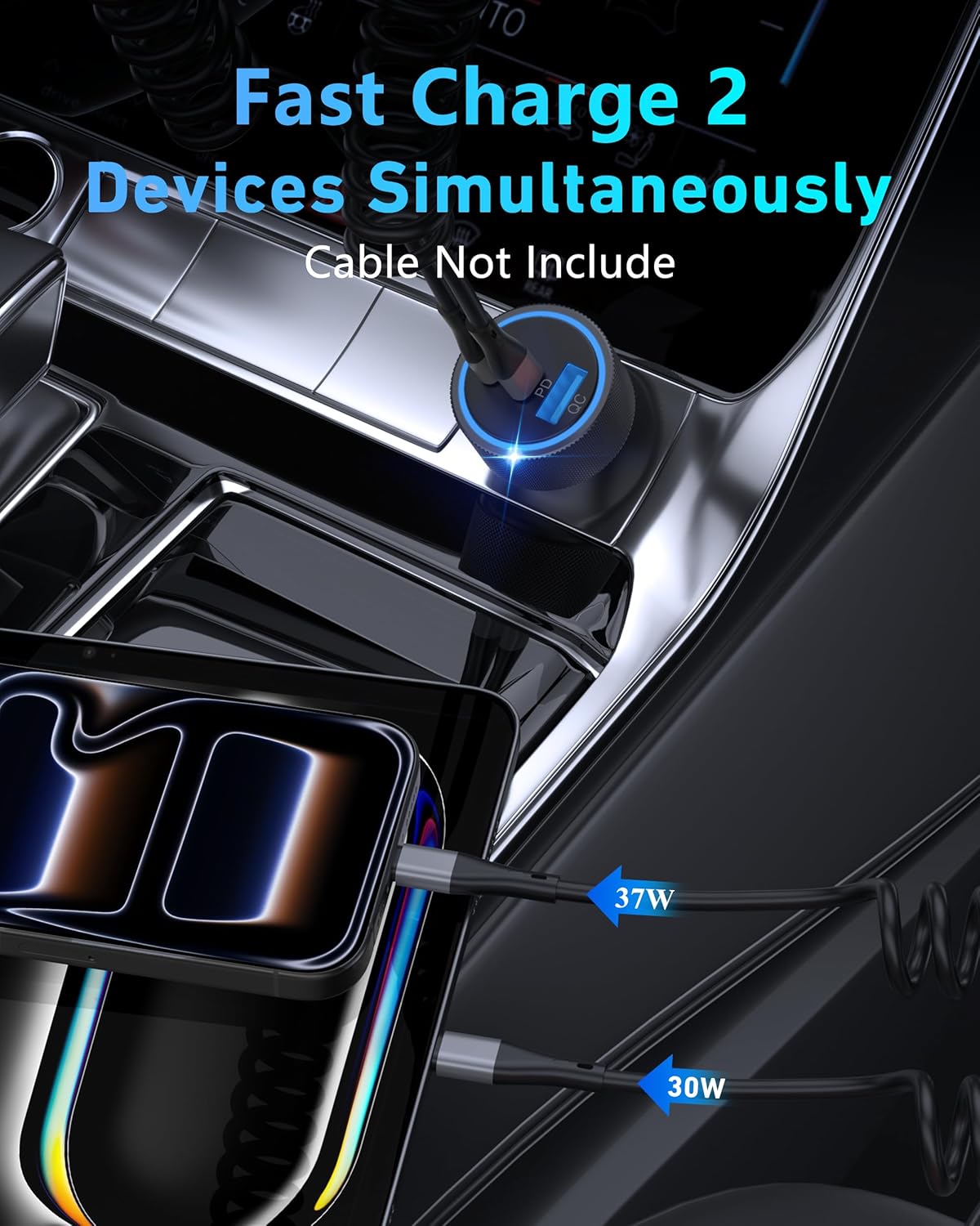 USB C Car Charger, 3-Port 67W Super Fast Charging Dual USB-C & USB-A Car Charger Accessories Cigarette Lighter Adapter