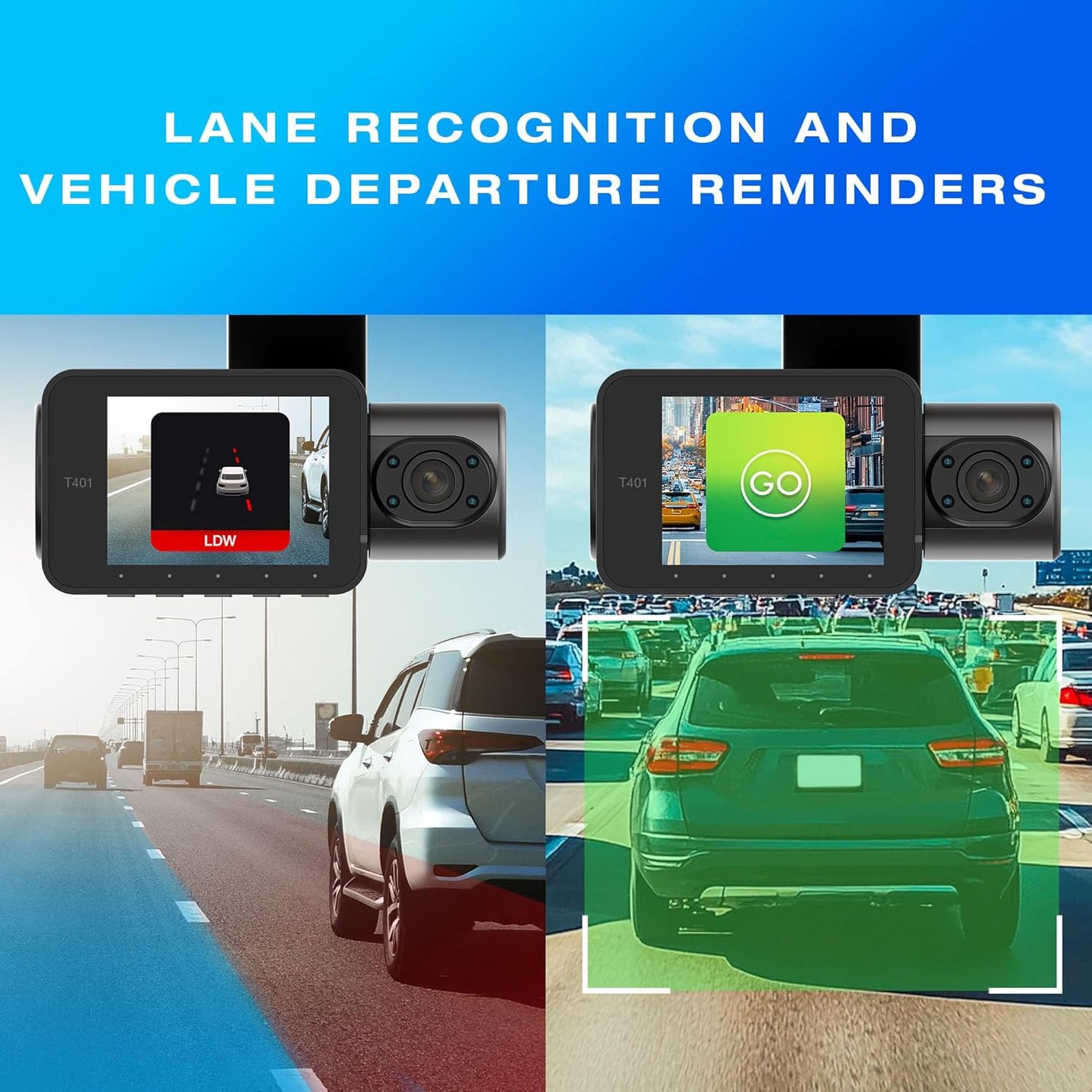 4K Dual View Dash Cam with AI Driver Assistance and in-Car Surveillance Camera, AI-Powered Lane, Car, Pedestrian Recognition