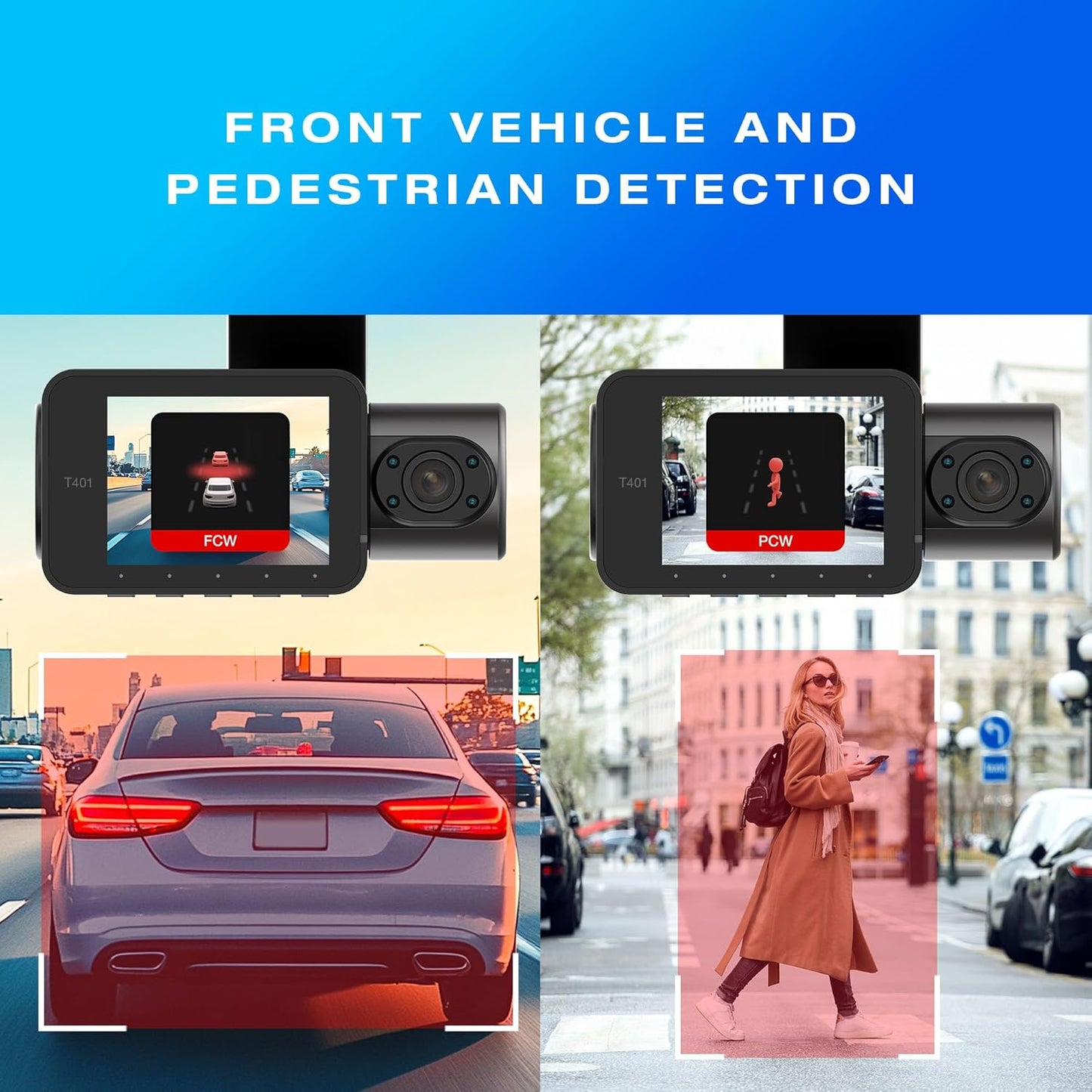 4K Dual View Dash Cam with AI Driver Assistance and in-Car Surveillance Camera, AI-Powered Lane, Car, Pedestrian Recognition